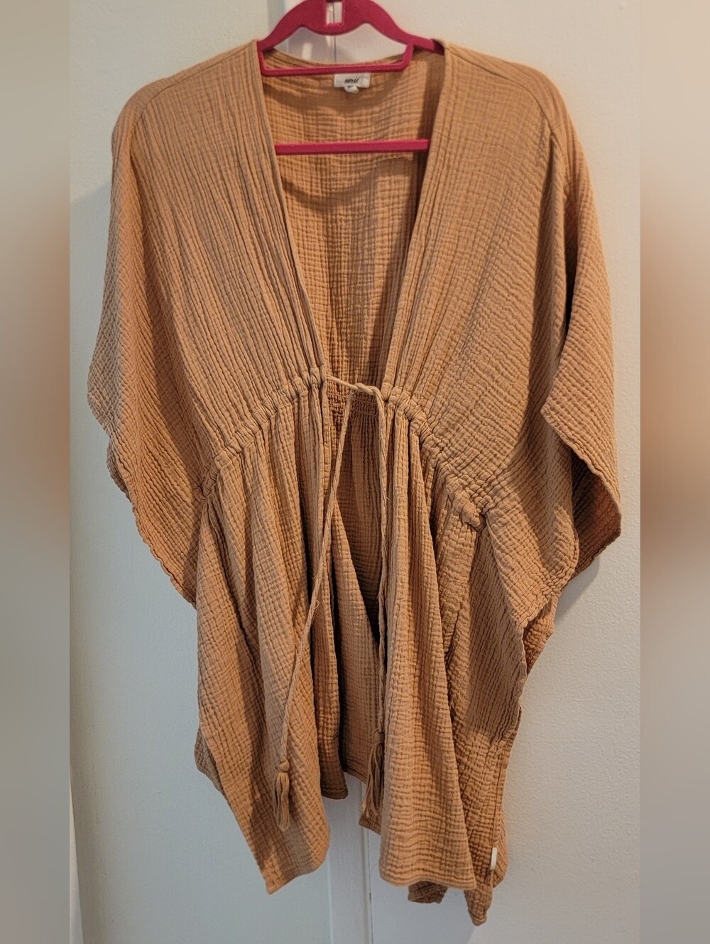 Aerie Gauze Tie-Front Swim Coverup in Camel XS/S